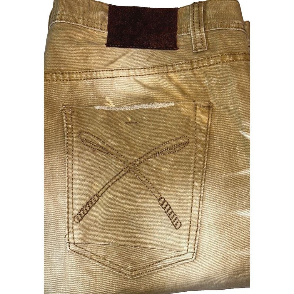 AKOO Brand Denim Shorts 38 Mens Tan Whiskered Frayed Hem Streetwear Urban